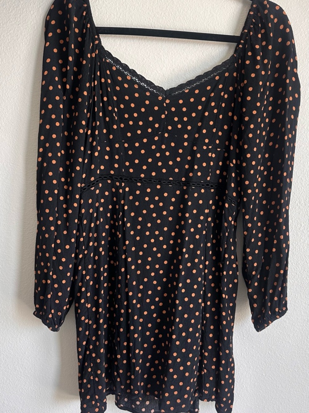 American Eagle Outfitters Black Dress with Rust Polka Dots